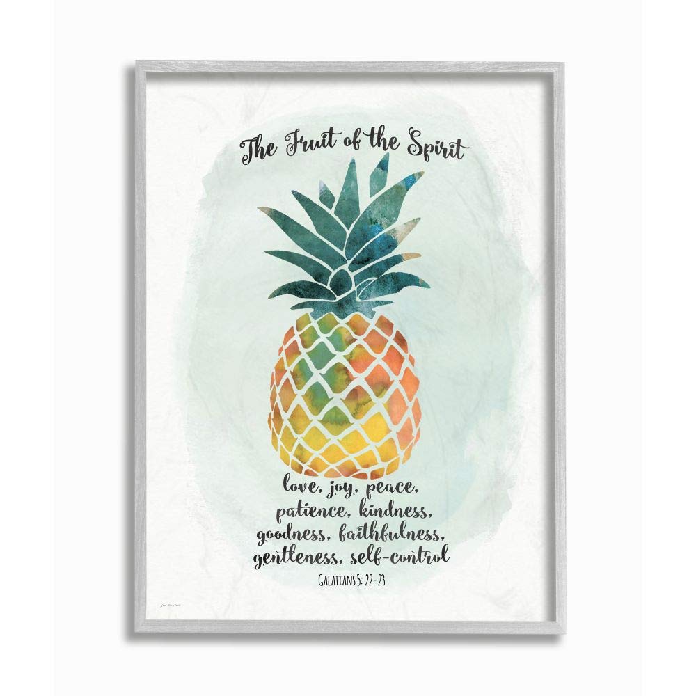 Stupell Industries The Fruit of the Spirit Multicolored Pineapple Gray Framed Wall Art - Vibrant Christian Home Decor for Living Room, Bedroom & Office