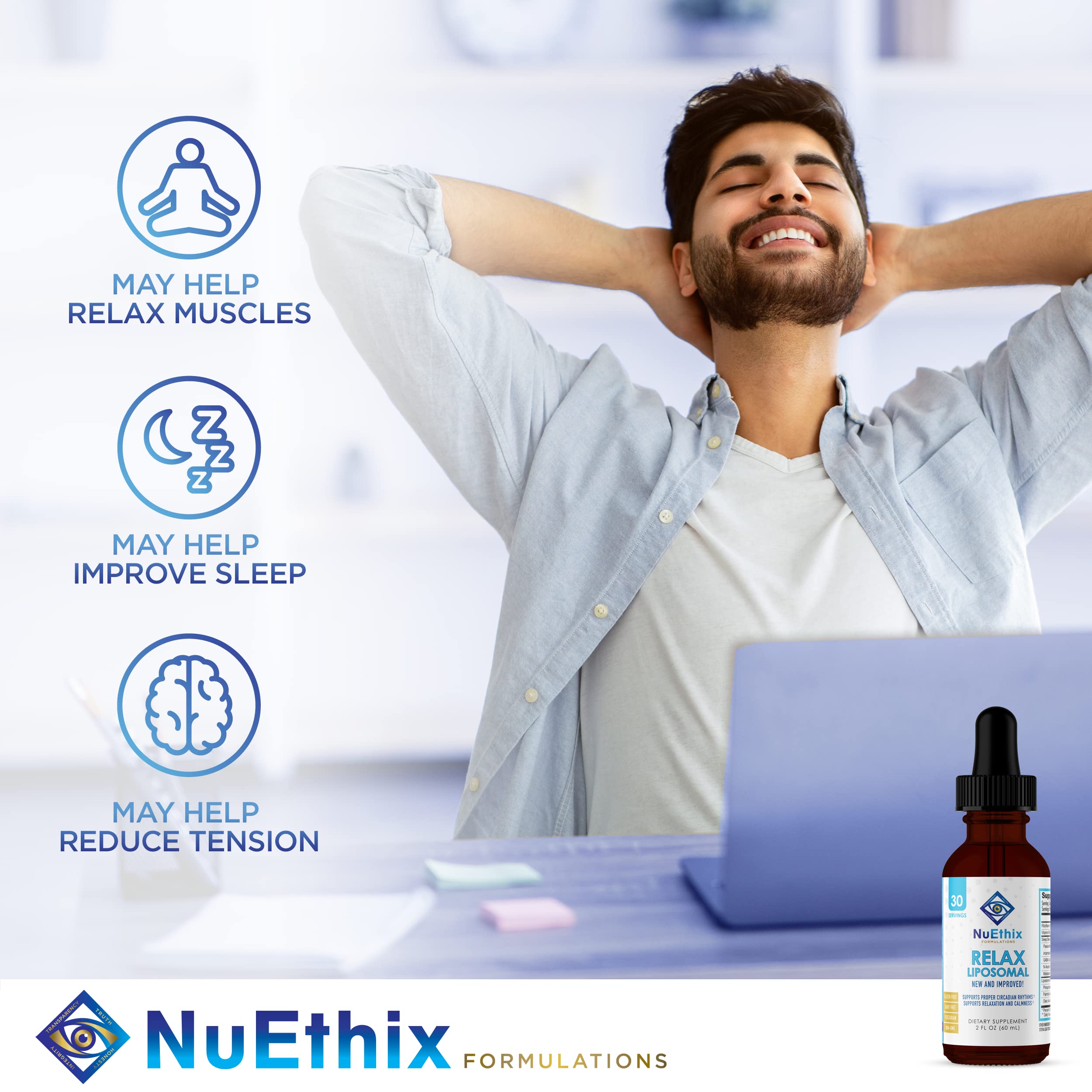 NuEthix Formulations Relaxation Supplement Bundle: Cort-Eaze Cortisol-Control Capsules (60 Count) & Relax Liposomal Liquid (2 fl oz) - Stress Relief, Anxiety Support for Work & Travel - 30 Servings Each