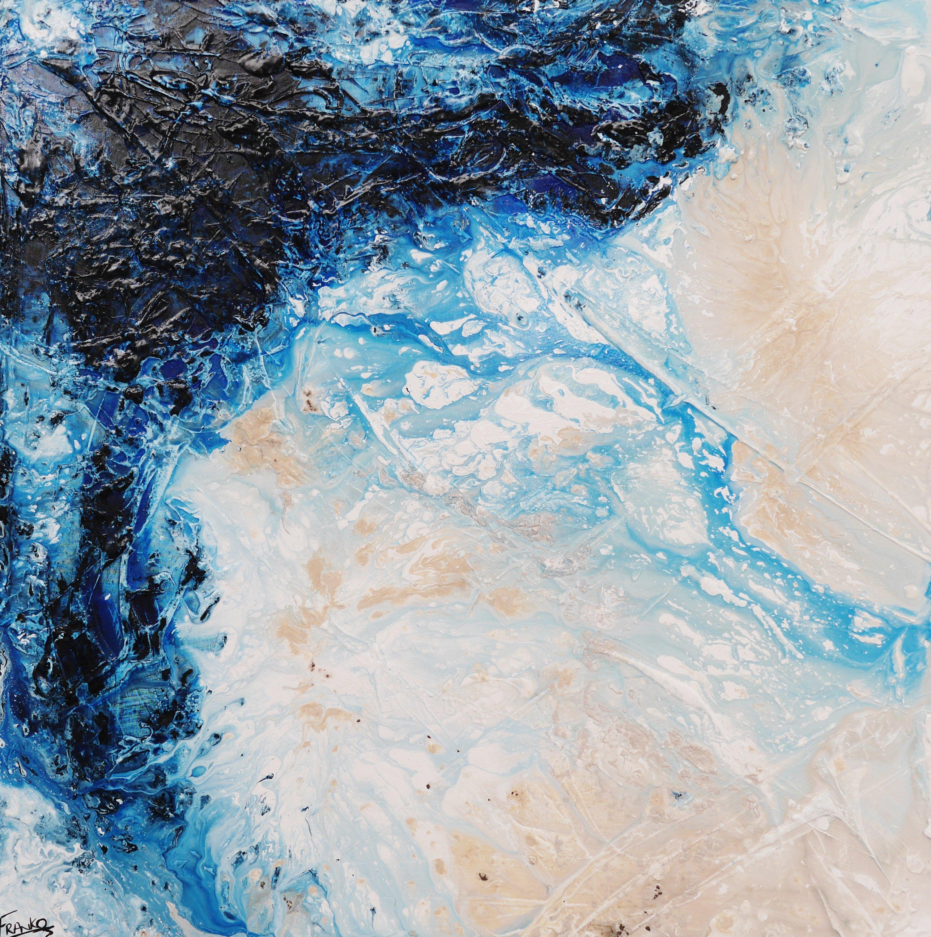 Navy Washed 120cm x 120cm White Blue Abstract Canvas Wall Art - Perfect for Living Room, Bedroom & Office Decor