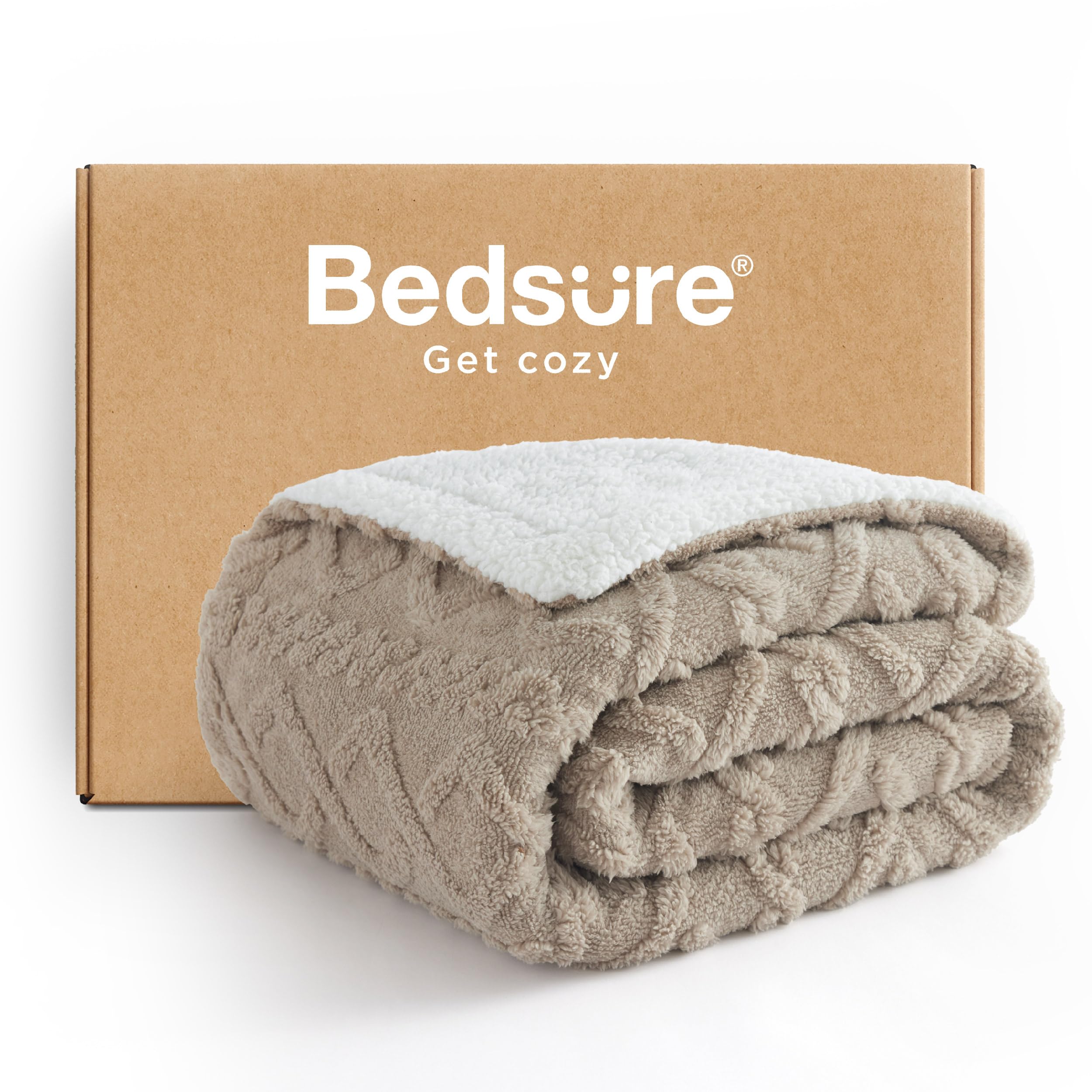 Bedsure Sherpa Fleece Throw Blanket - Ultra Soft Cozy Cable Knit Blanket for Women & Men, Thick Warm Winter Blanket for Couch, Bed, Sofa - 50x60 Inches Beige - Perfect for Lounging, Movie Nights & Home Decor
