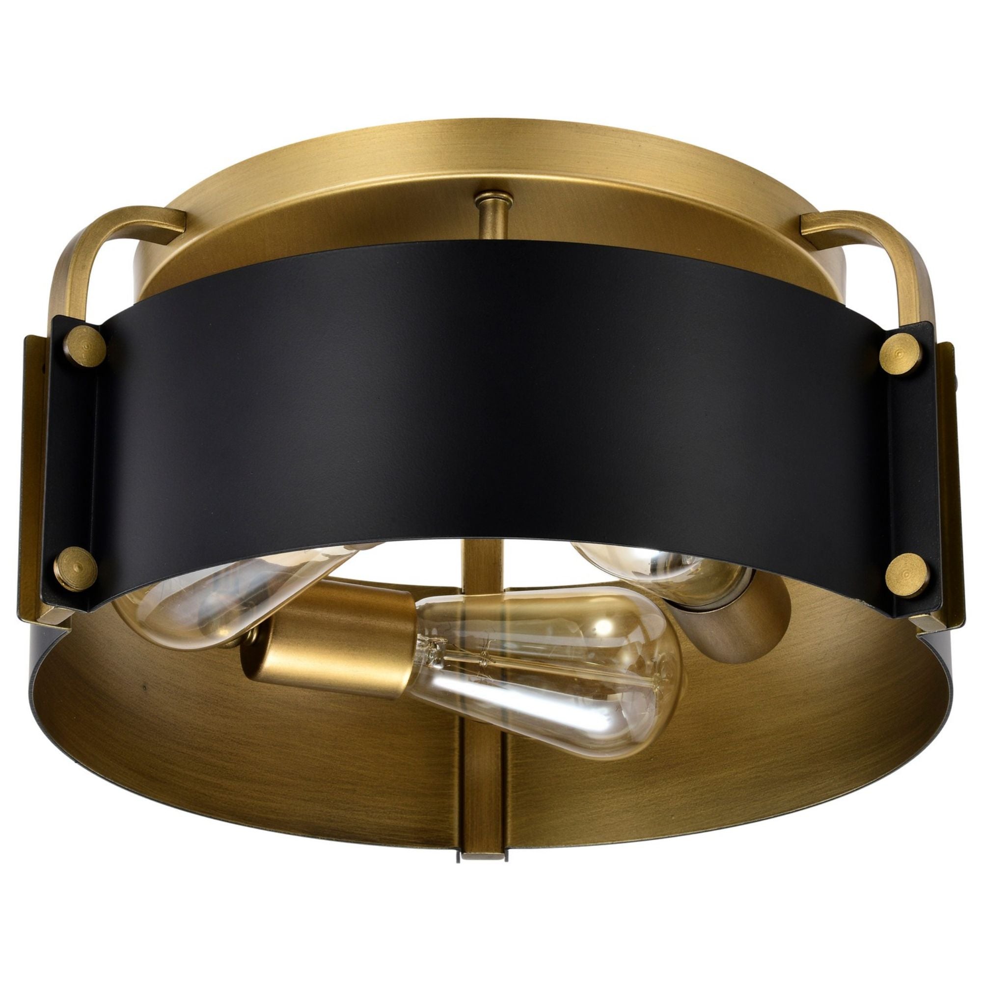 Altos 14 Inch 3-Light Semi Flush Mount Ceiling Light Fixture - Matte Black & Natural Brass Finish - Perfect for Bedroom, Living Room, and Dining Room Lighting