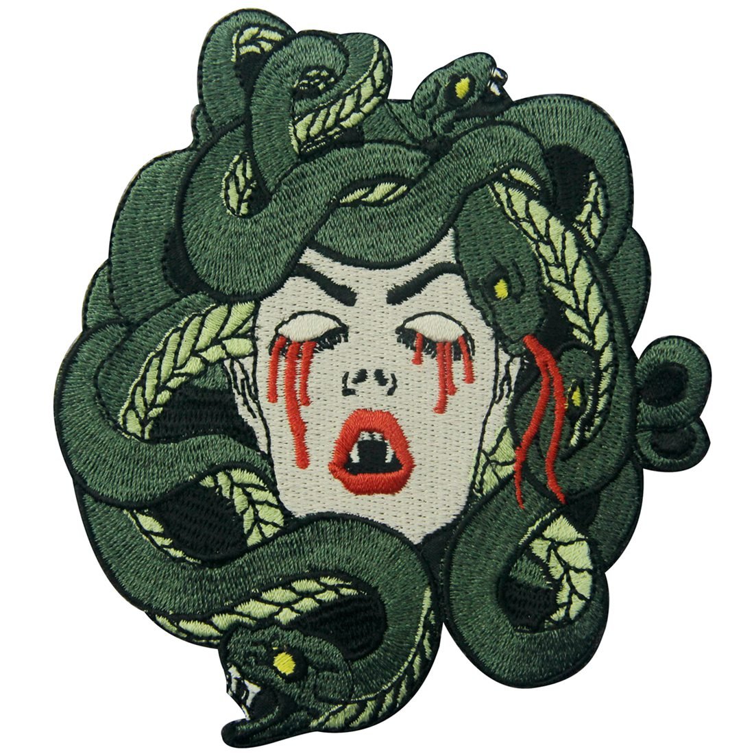 Bleeding Medusa Embroidered Iron On Patch - Gothic Sew On Badge for Jackets, Bags & DIY Crafts - Perfect for Punk Fashion & Costume Accessories