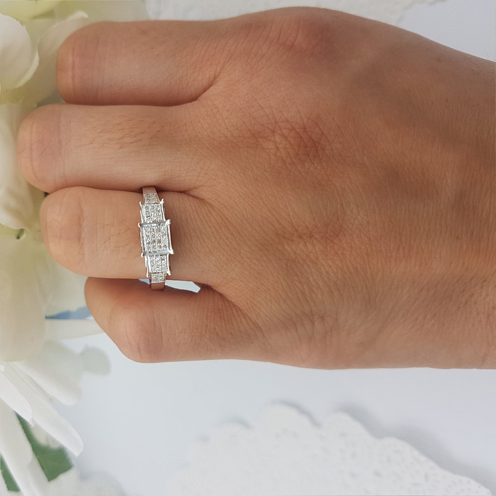 0.13 Carat Round White Diamond Engagement Ring for Women - Sterling Silver Micro Pave Bridal Ring - Dazzlingrock Collection - Perfect for Proposals, Anniversaries & Special Occasions