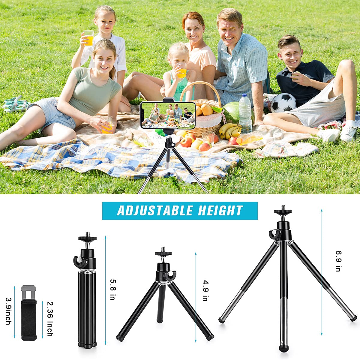Portable Mini Tripod for Phone & Webcam - Adjustable Metal Stand with Universal Phone Holder (Black) | Perfect for Vlogging, Live Streaming & Video Calls