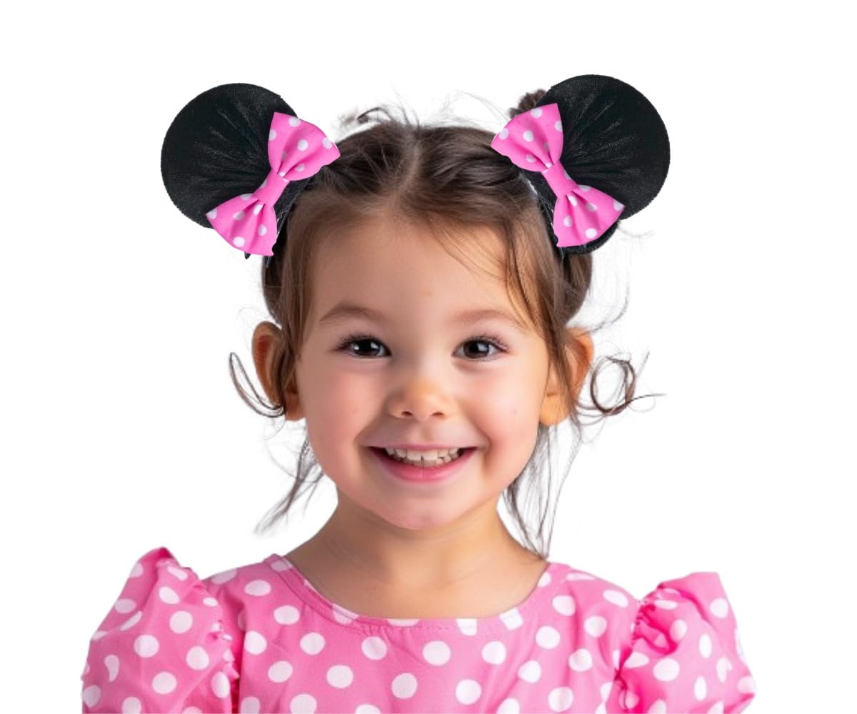 Pink Polka Dot Mouse Ears Hair Clips with Alligator Clips - Cute Hair Accessories for Disney Theme Parks, Costume Parties & Cosplay (Style M12)