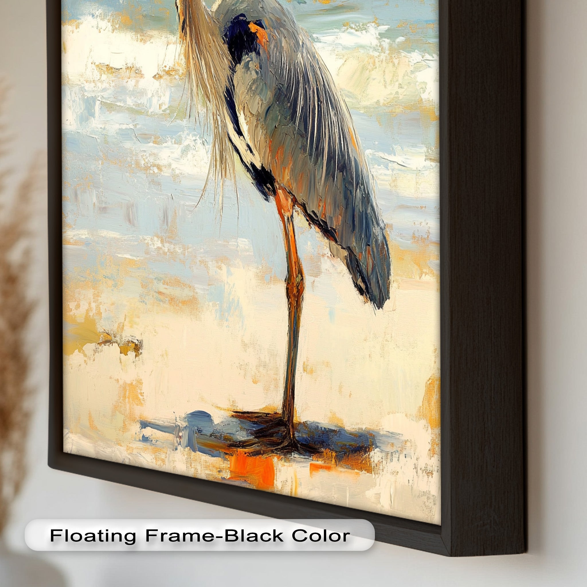 Coastal Heron with Ocean Breeze - Modern Oil Painting Wall Art for Living Room, Bedroom & Office Decor | Handmade Seascape Canvas Artwork