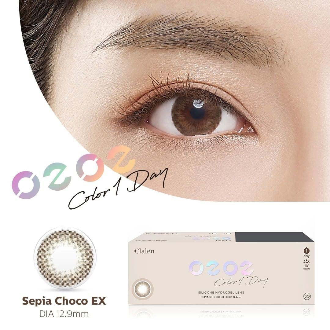 Clalen O2O2 Color 1Day Sepia Choco EX (30pcs) Silicone Hydrogel Colored Contact Lenses - Natural Looking Daily Disposable for Cosplay, Halloween & Special Events