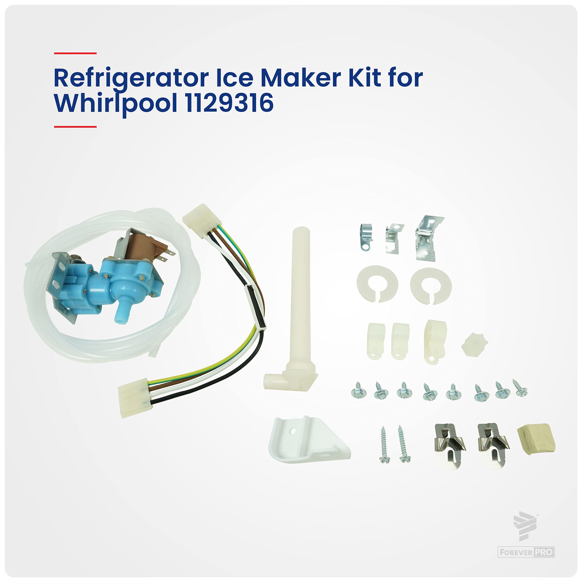 ForeverPRO 1129316 Ice Maker Kit with Square Plug - Compatible with Whirlpool Refrigerator Models 2155184, 1108106, 1108154, 1114209 - Perfect for Easy Ice Maker Replacement & Repair