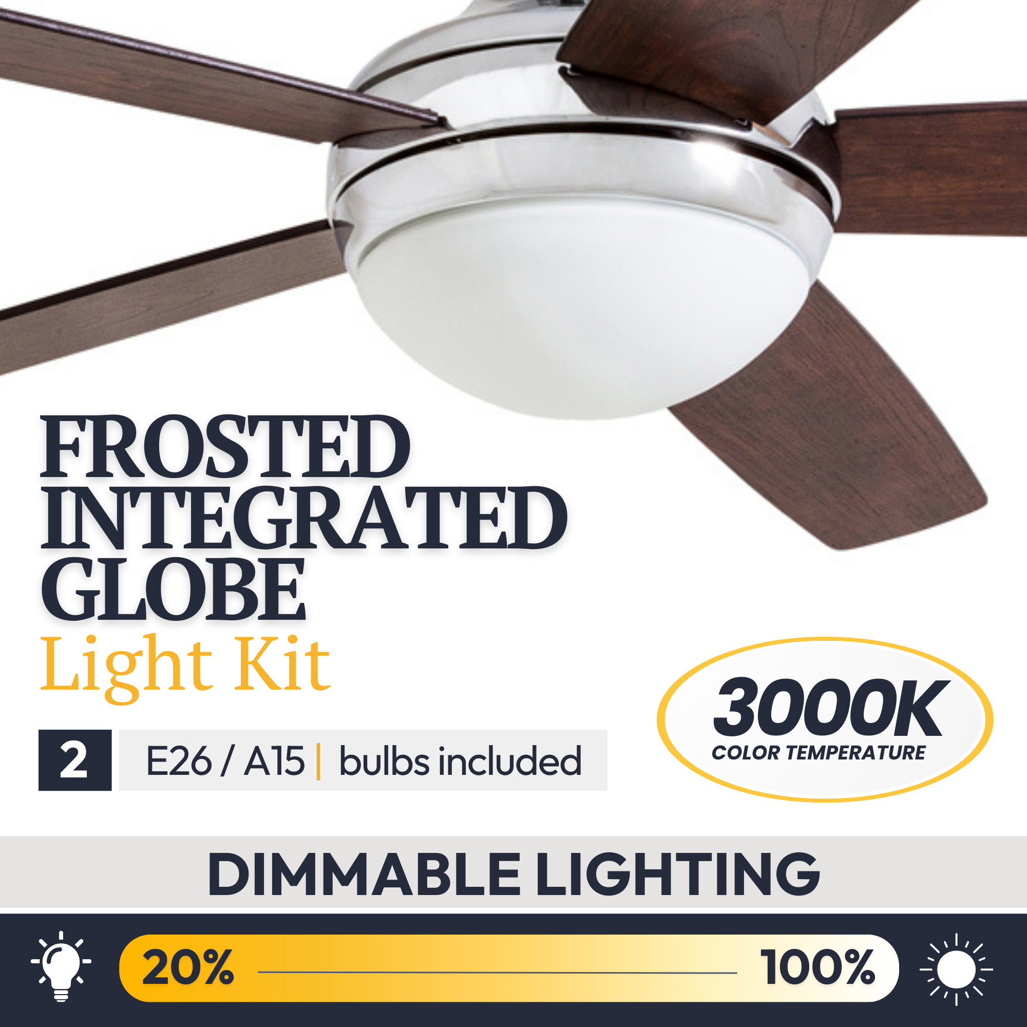 52 Inch Ashby Chrome Remote Control Ceiling Fan with Light Kit - Modern Indoor Cooling for Living Room, Bedroom & Office