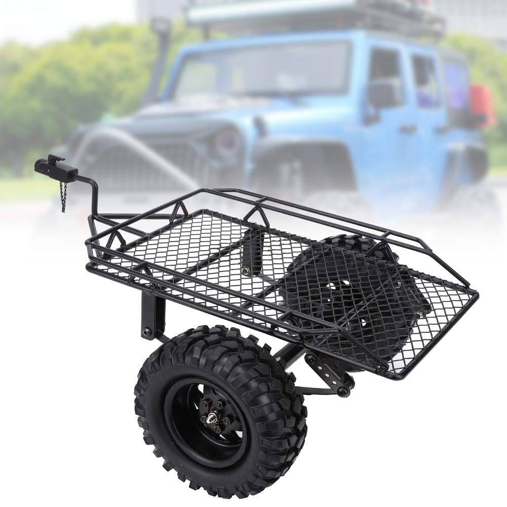 Tbest 1/10 Scale Metal RC Bucket Trailer - Realistic Crawler Accessory for D90 SCX10 CC01 Models - DIY Black Trailing Car for Off-Road Adventures & RC Enthusiasts