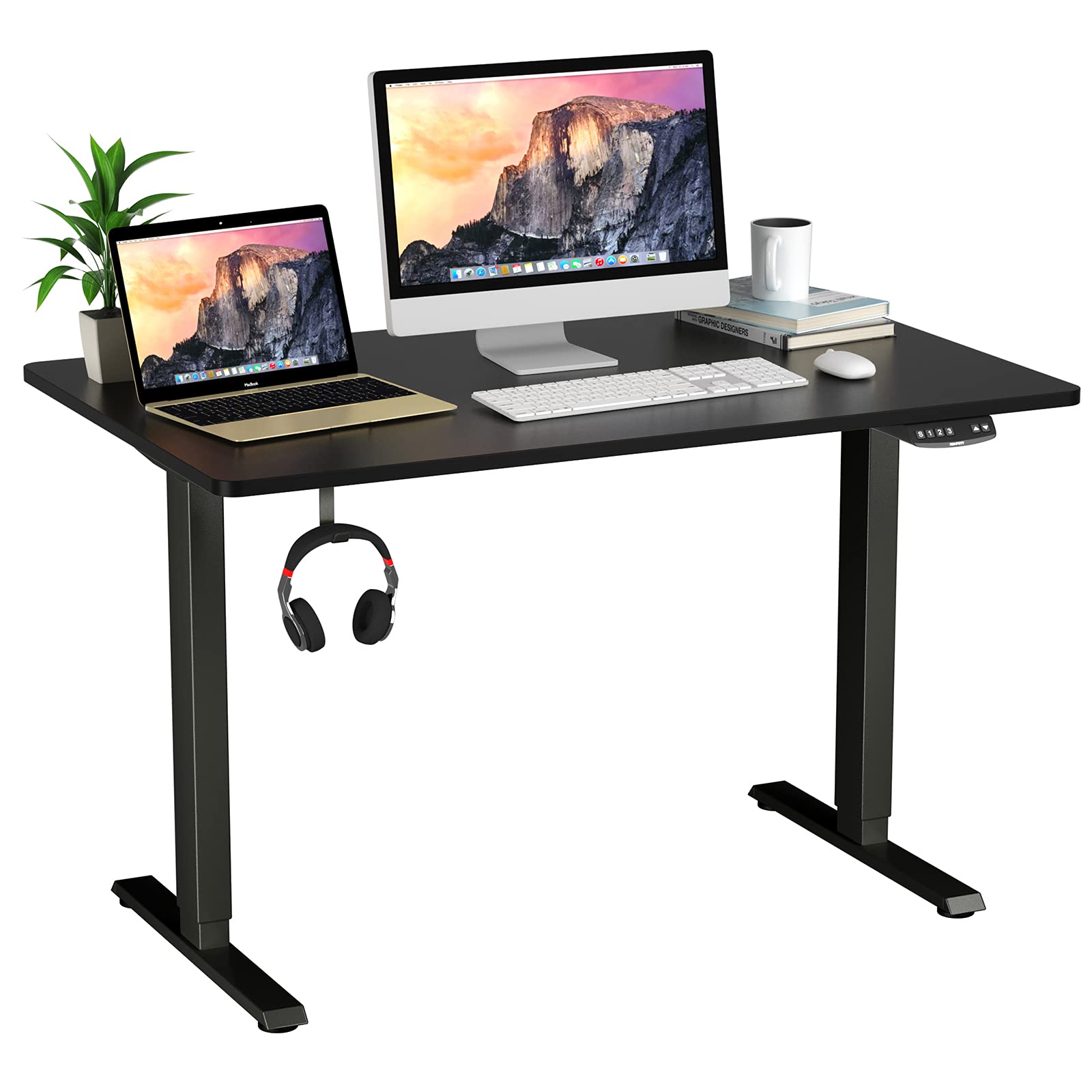 Tangkula 48 x 30 Inch Electric Standing Desk - Dual Motor Height Adjustable Sit Stand Workstation with Memory Controller, Anti-Collision Design & 1