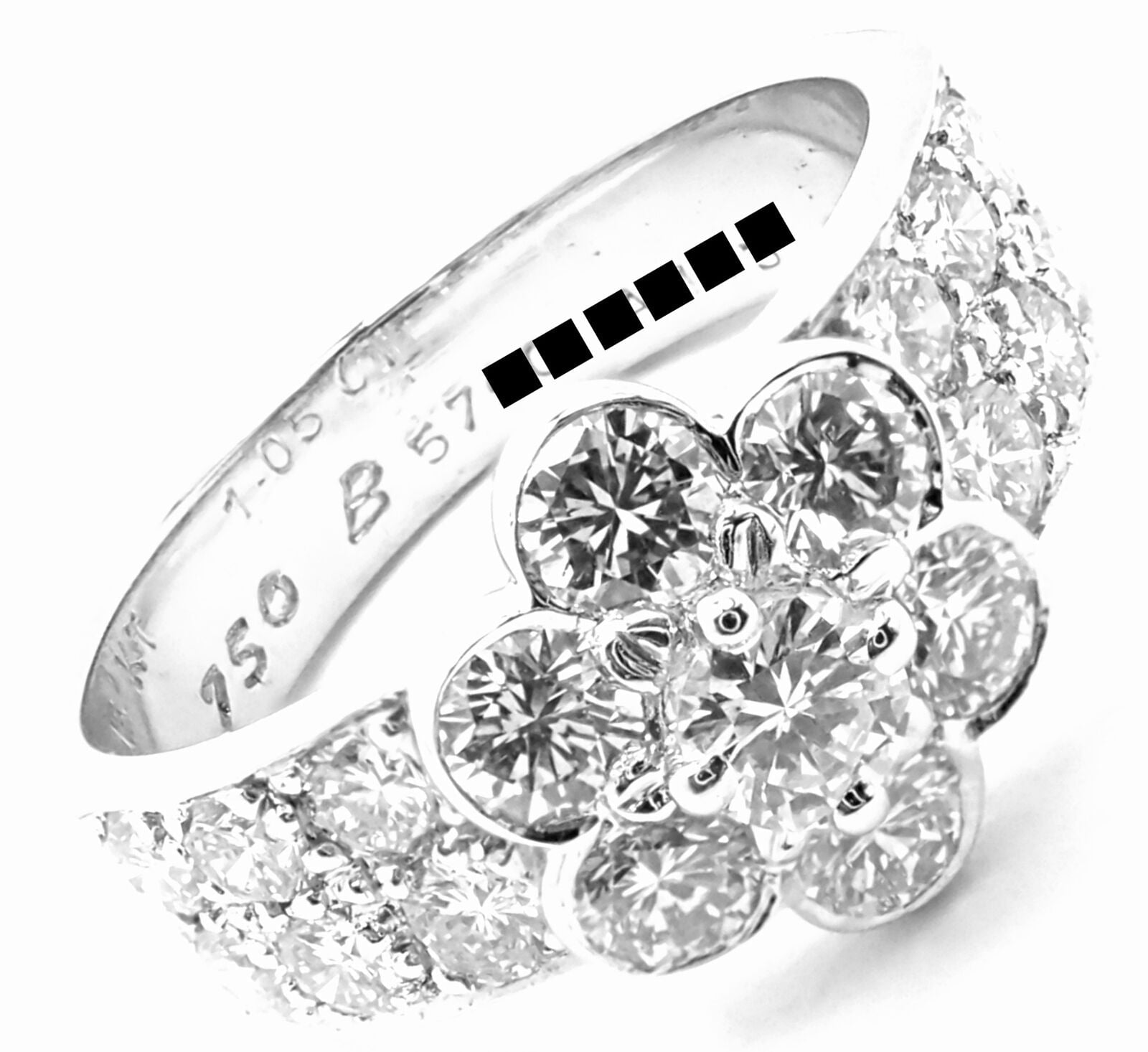 Authentic Van Cleef & Arpels 18k White Gold Diamond Fleurette Flower Ring - Luxury Jewelry for Women, Elegant Gift for Anniversary, Wedding & Special Occasions