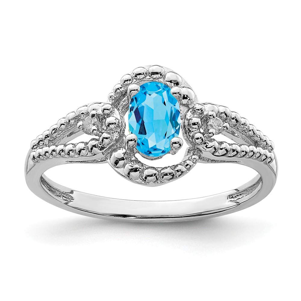 925 Silver Swiss Blue Topaz & Diamond Ring for Engagement & Wedding