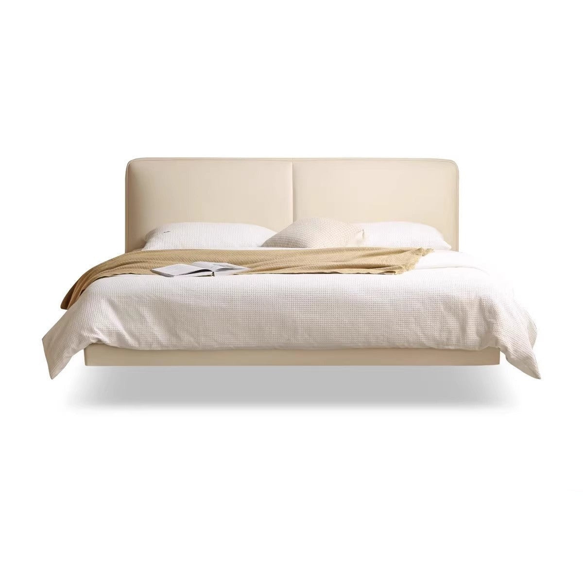 Organic Leather Suspended Bed Frame in Cream - Handcrafted Artisan Design for Modern Bedrooms | Perfect for Master Suites, Guest Rooms & Luxury Apartments