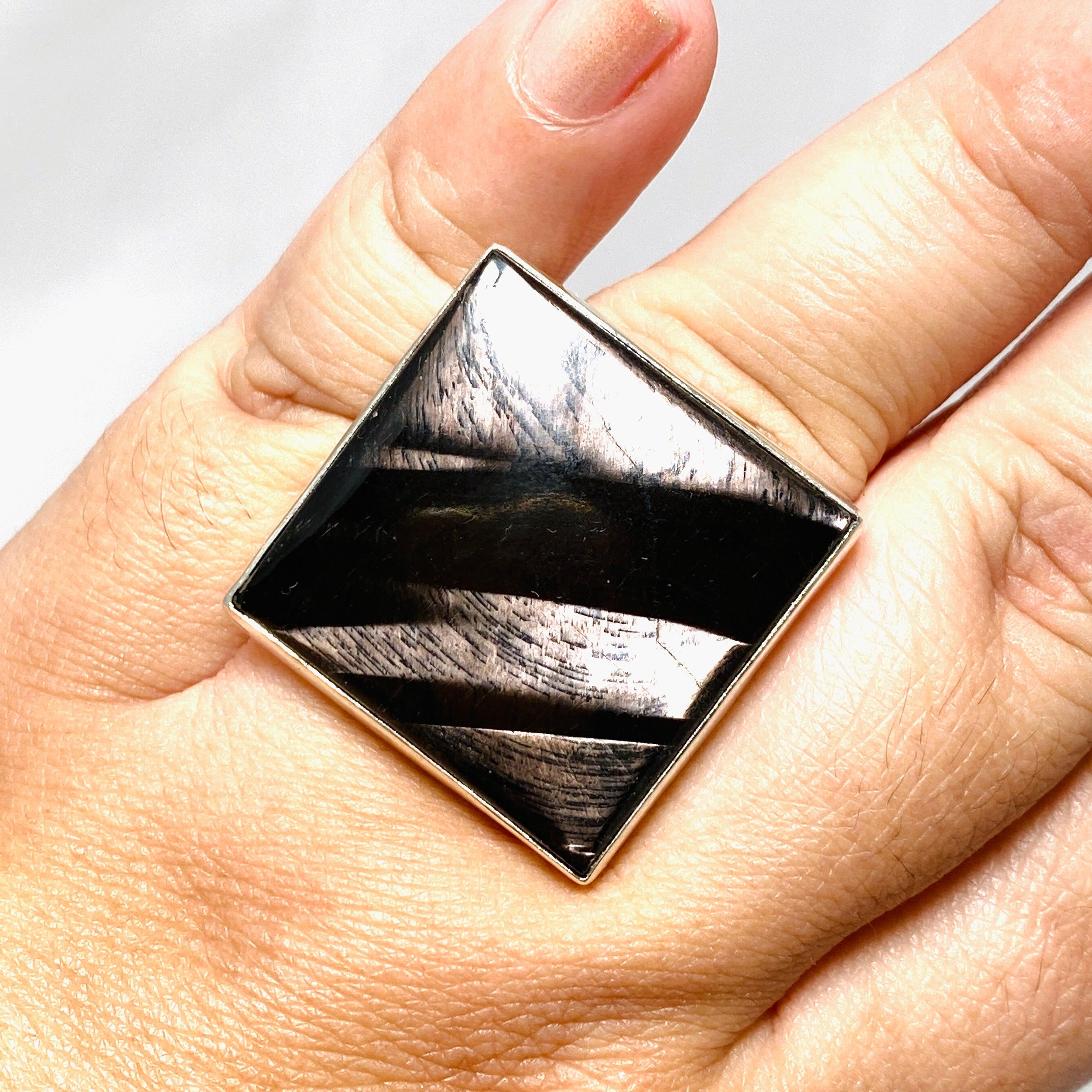 Hypersthene Square Split Band Ring for Women - Size 10 Sterling Silver Gemstone Jewelry KRGJ3154 | Perfect for Everyday Wear, Gift Giving & Special Occasions