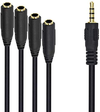 3.5mm TRRS Stereo Headphone Splitter Cable - 1 Male to 4 Female Audio AUX Adapter (1Ft/0.3m) - Perfect for Sharing Music, Gaming Headsets & Conference Calls