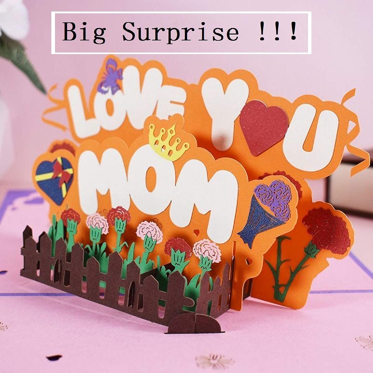 3D Pop-Up Greeting Card for Mom with Envelope - Mother's Day Birthday Gift Card, I Love You Mom Card, Purple Floral Design (6x8 Inch) - Perfect for Mother's Day, Birthday Surprises & Special Occasions