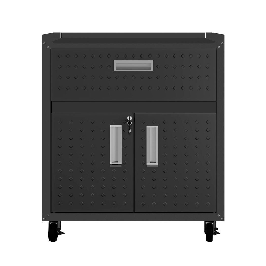 Manhattan Comfort Fortress Mobile Cabinet with Drawer and Shelves - Sturdy Rolling Storage Organizer for Office, Living Room, or Bedroom