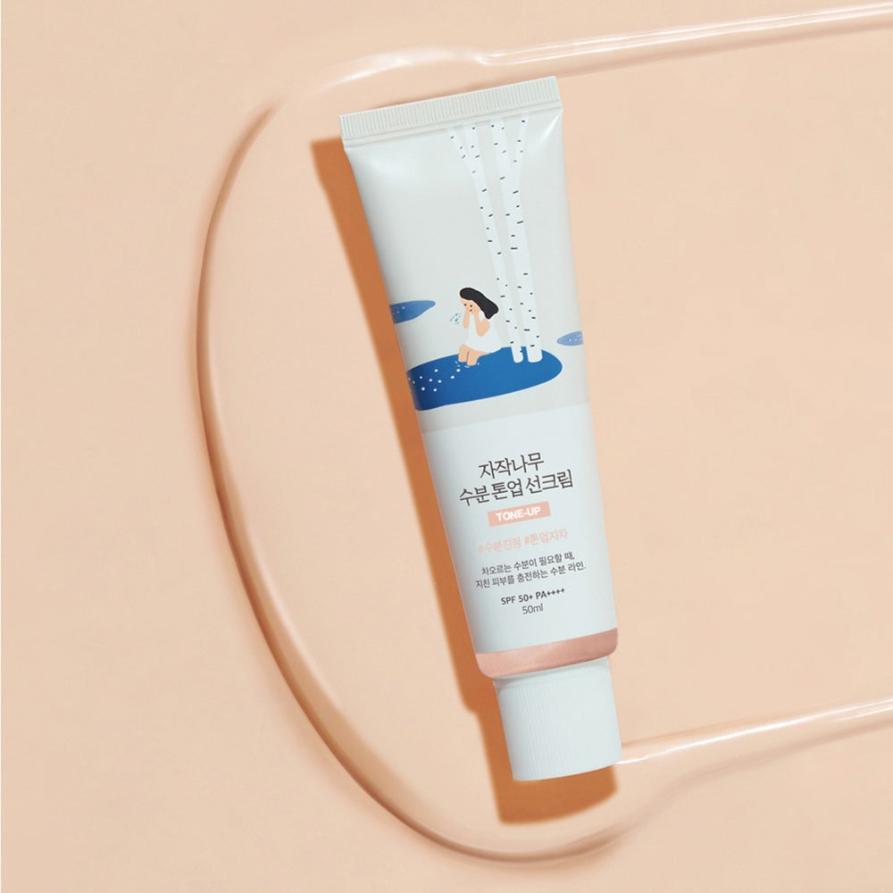 Round Lab Birch Juice Moisturizing Tone Up Sunscreen SPF50+ PA++++ 50ml - Hydrating Sun Protection with Brightening Effect for Daily Use, Outdoor Activities & Travel (Pink)