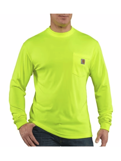 Carhartt 100494 323 Men's Long Sleeve T-Shirt - Brite Lime Color Enhanced Work Shirt | Durable Cotton for Construction, Outdoor Work & Casual Wear