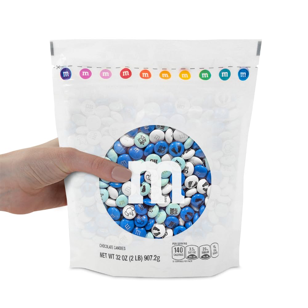 M&M’S It's A Boy Milk Chocolate Candy - 2lbs White & Blue Candy for Baby Showers, Gender Reveals, Party Favors & Decorations | Perfect for Celebrations, Gifts & Dessert Tables