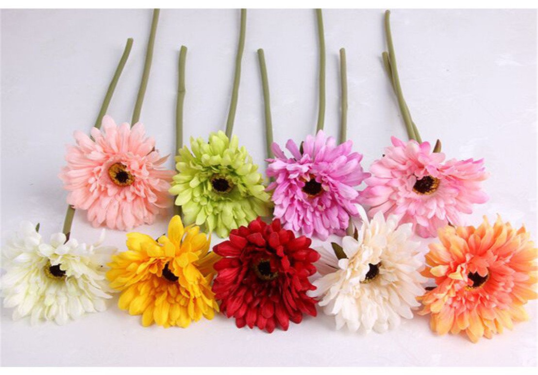 10 Pack Artificial Silk Barberton Daisy Flowers - Red Fake Flowers for Home Decor, Living Room, Table Centerpiece | Perfect for Weddings, Parties & DIY Floral Arrangements