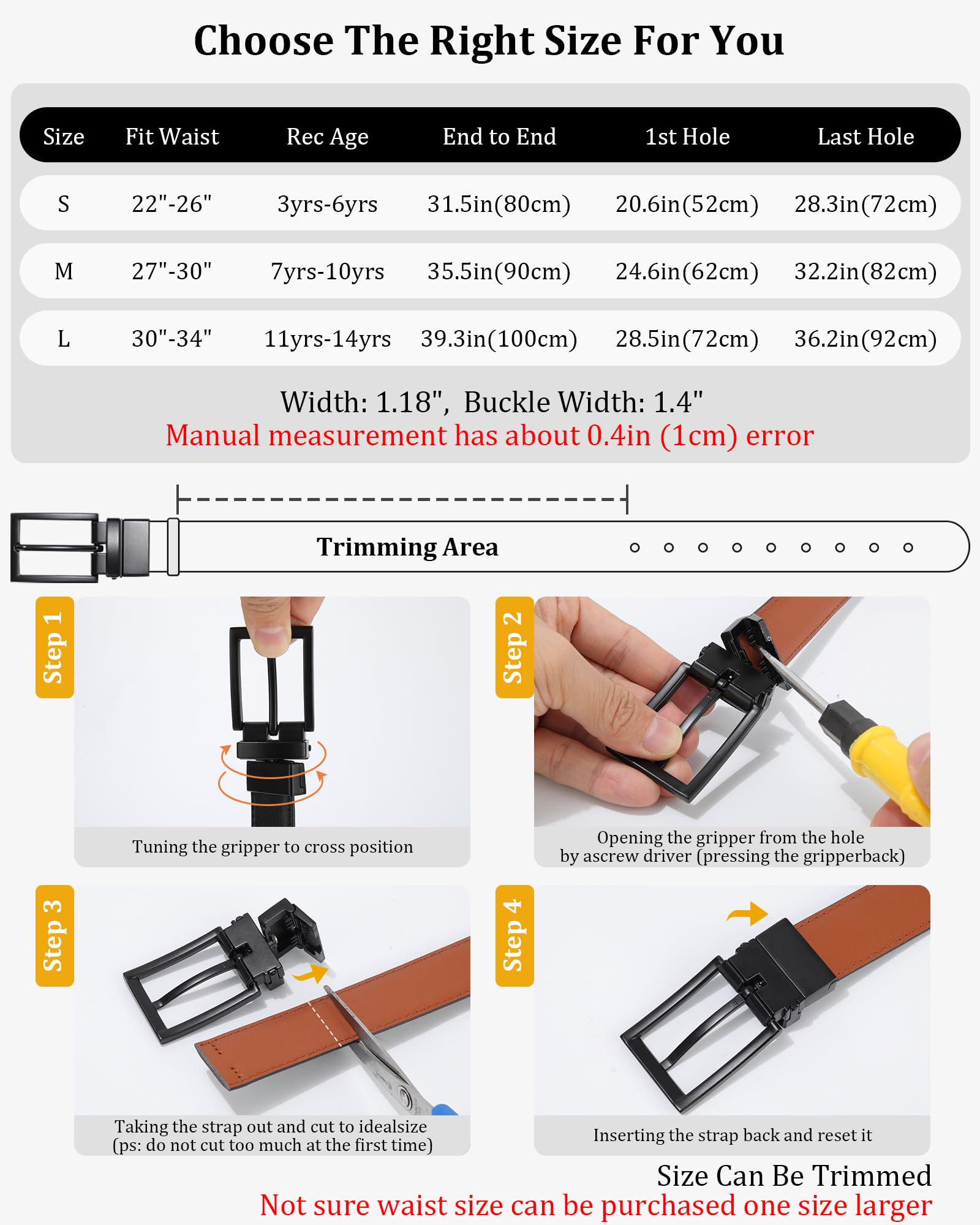 AWAYTR Boys Genuine Leather Belt - Reversible Black/Brown Kids Dress Belt for Jeans & Casual Pants | Perfect for School, Parties & Everyday Wear