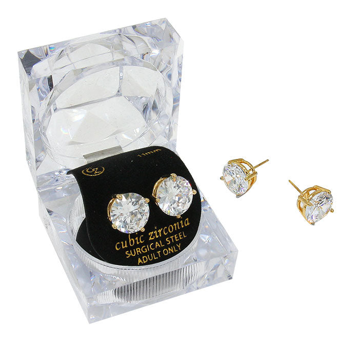 11mm Round Cut Crystal Cubic Zirconia (CZ) Earrings for Women - Sparkling Stud Earrings in Clear Gift Box - Perfect for Wedding, Anniversary, Birthday & Special Occasions