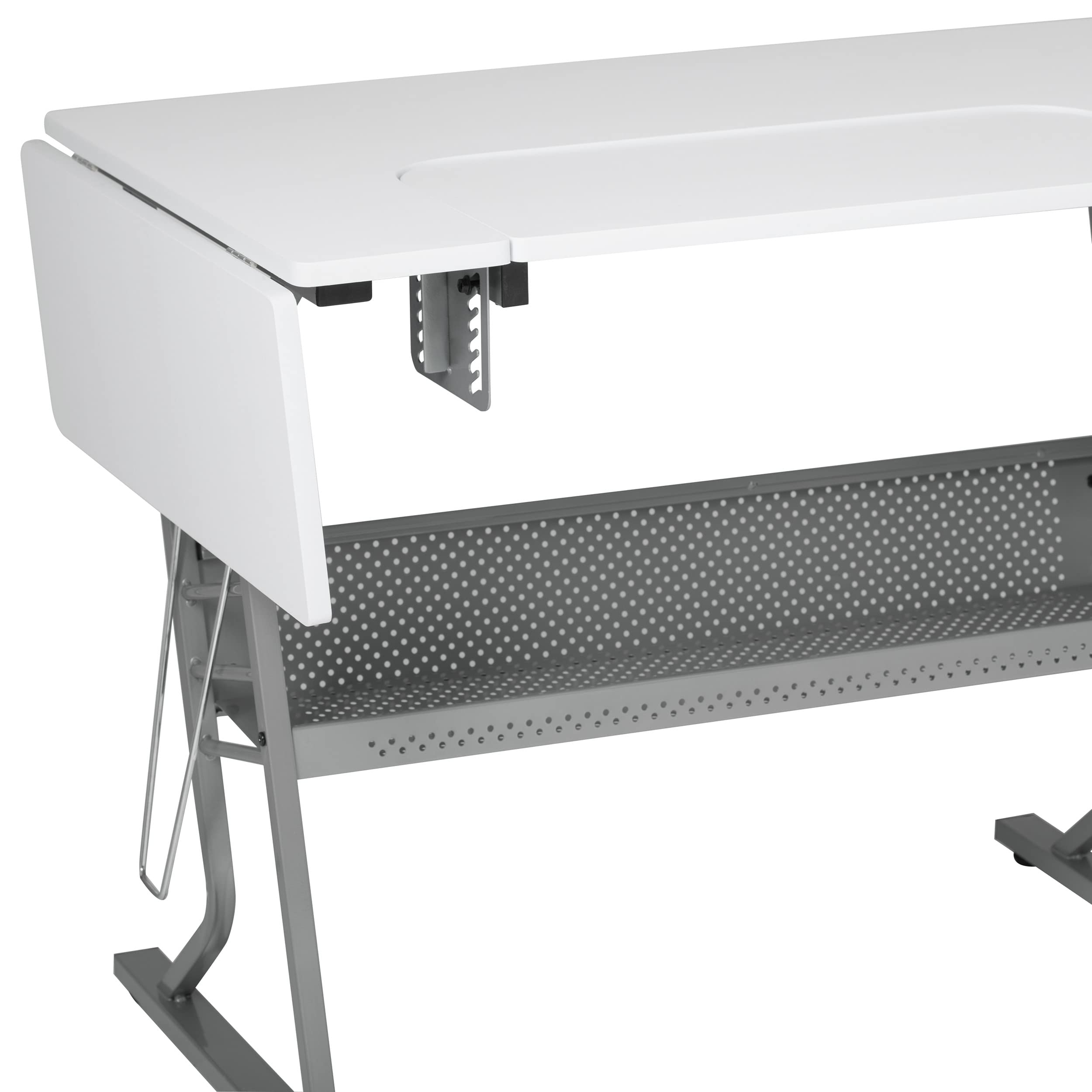 Eclipse Sewing Machine Table with Storage Drawers - White Craft Table with Gray Drawers & Large Lower Shelf - Multi-Purpose Hobby Desk for Sewing, Quilting & Computer Work - Perfect for Home Studios & Craft Rooms