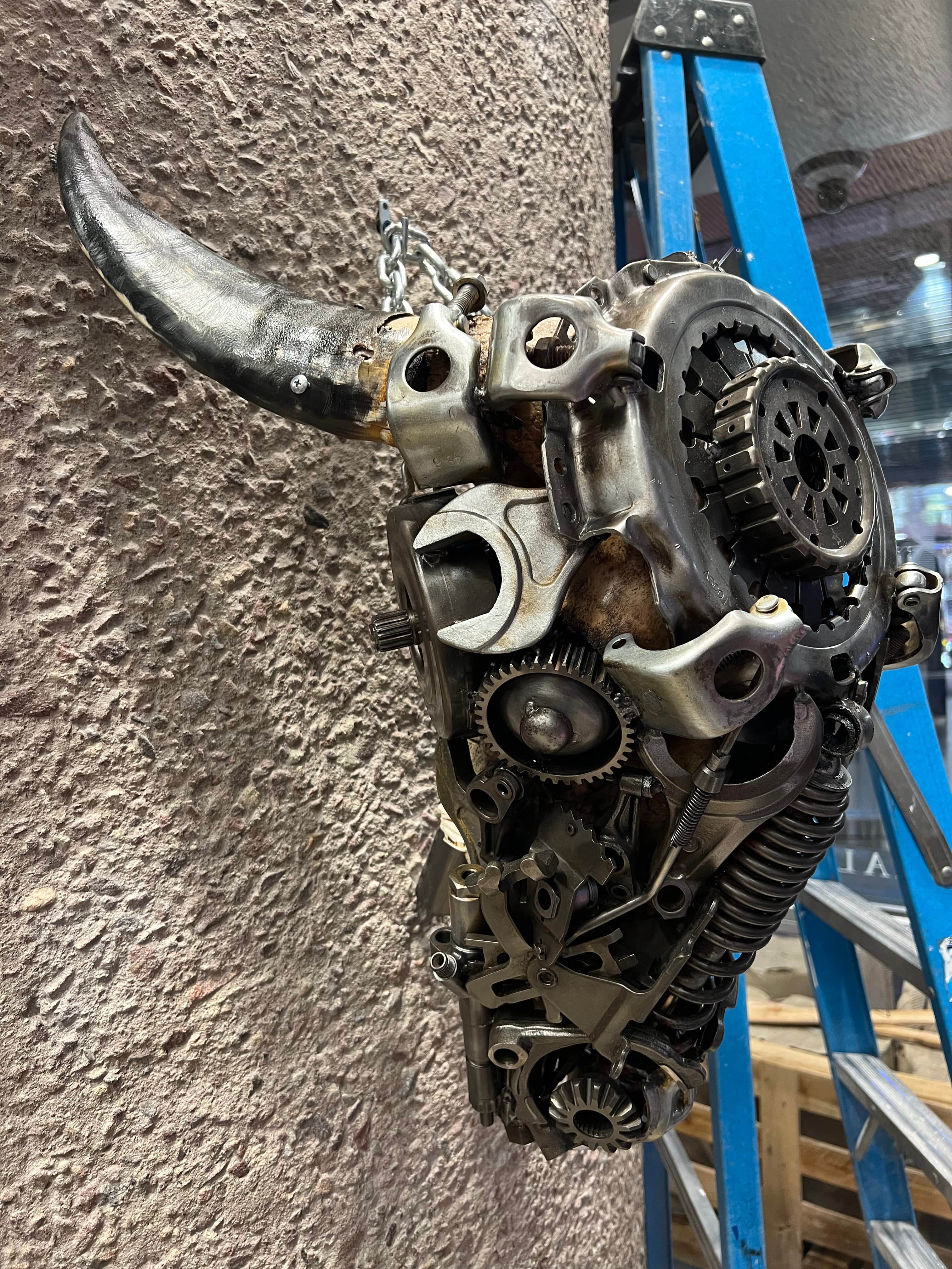 Bull Skull Recycled Metal Wall Art Sculpture - Rustic Western Home Decor for Living Room, Office, or Man Cave