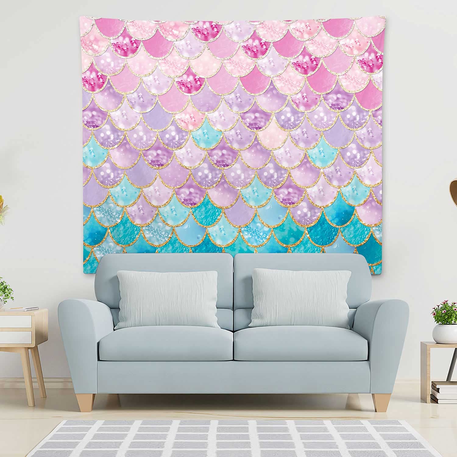 RosieLily Mermaid Tapestry Wall Hanging - Pink & Blue Ocean Themed Bedroom Decor for Teen Girls | 51