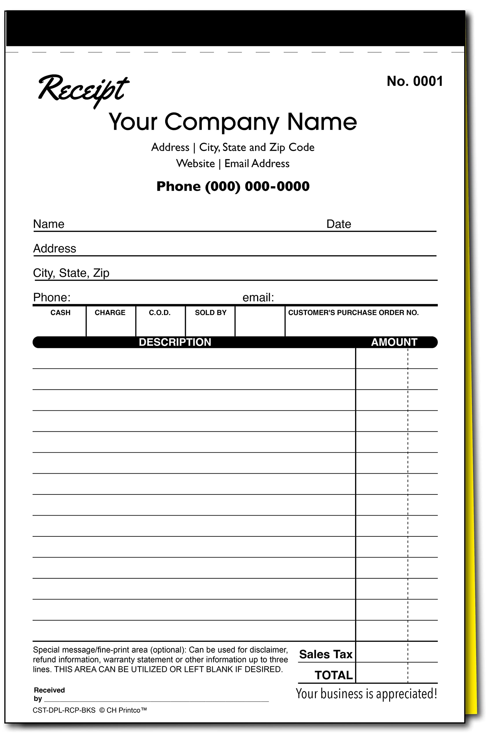 Custom Duplicate Receipt Books with Your Company Name - 2 Pack (100 Sets) Numbered Carbon Copy - Ideal for Small Business, Retail Stores & Service Providers