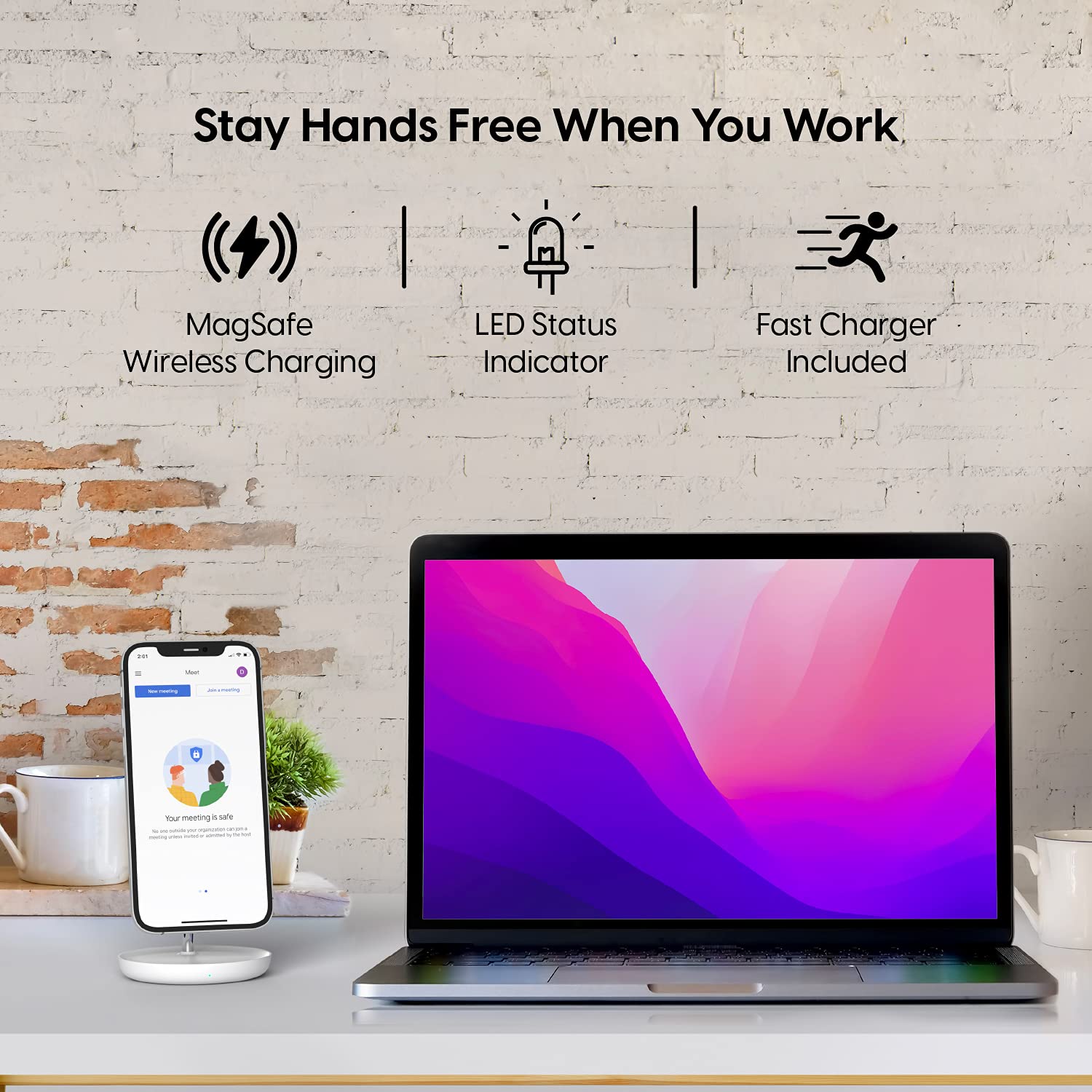 TalkWorks Magnetic Desktop Phone Stand for iPhone 15/14/13/12 Series - Compatible with MagSafe Cases - Includes Wall Adapter & 6ft USB-C Cable - Perfect for Home, Office, and Travel Charging