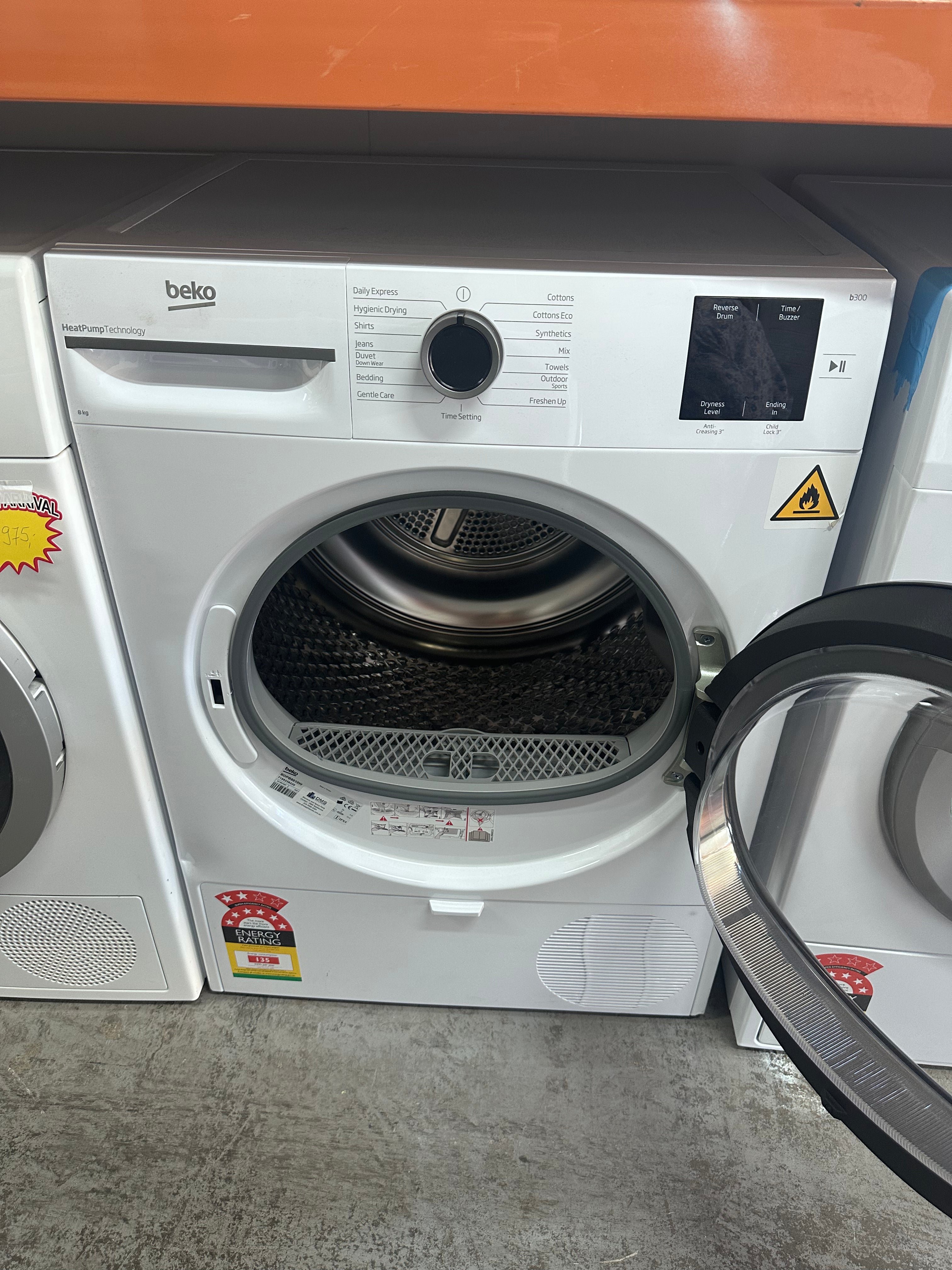 Beko 8kg Sensor Controlled Heat Pump Tumble Dryer BDPB8010W - Energy Efficient, Made in Europe (Factory Second) - Perfect for Small Apartments & Eco-Friendly Laundry