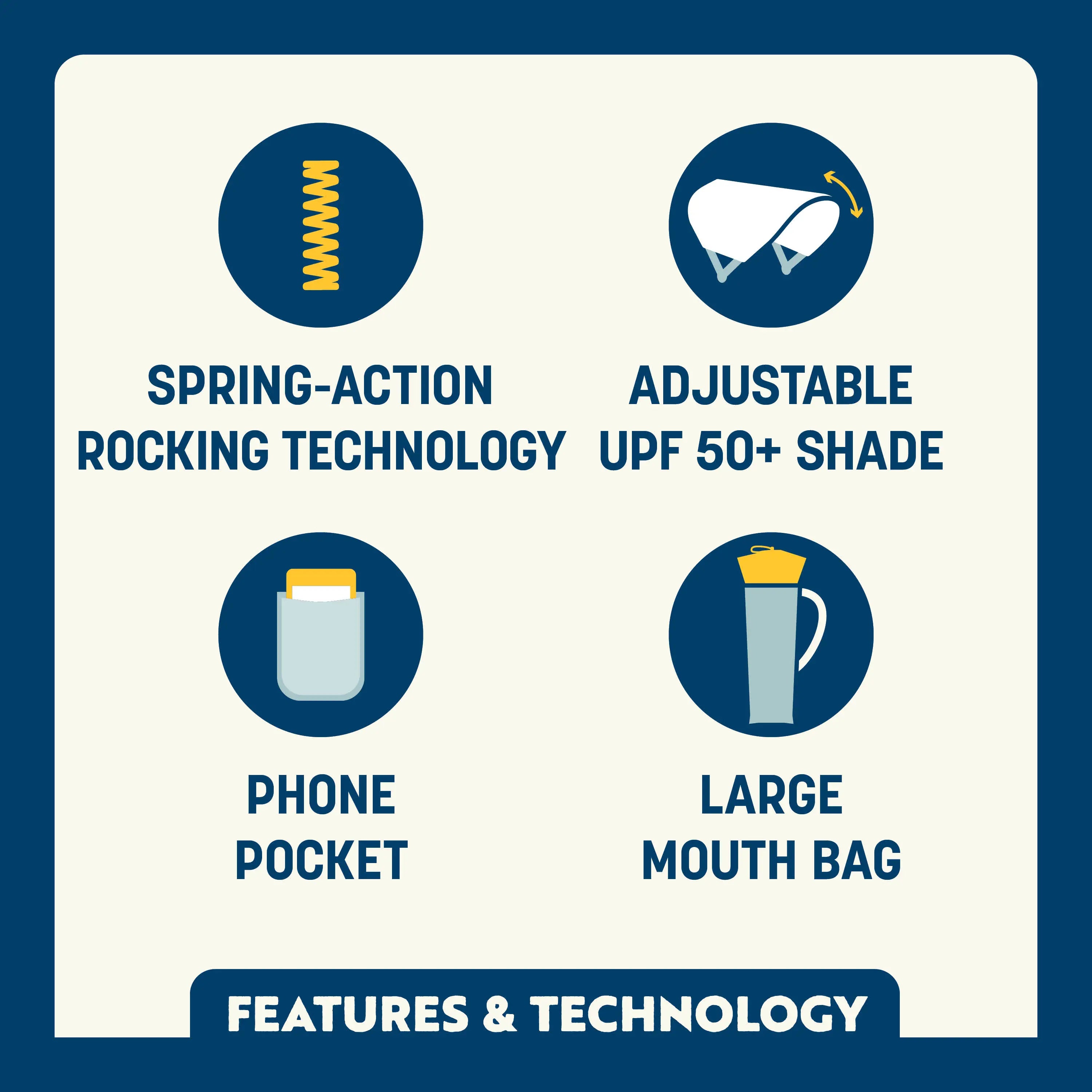 SunShade Rocker™ - Portable Outdoor Rocking Chair with Sun Shade for Patio, Beach, and Camping - Perfect for Relaxing in Your Backyard or by the Pool