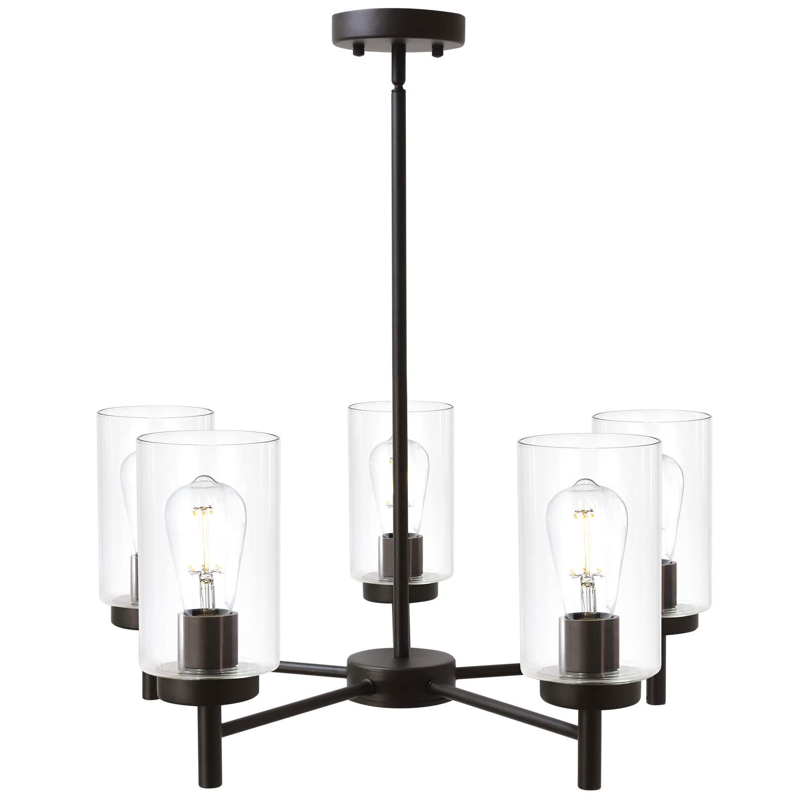 VINLUZ Modern 5-Light Large Chandelier in Oil Rubbed Bronze with Clear Glass Shades - Contemporary Hanging Pendant Light Fixture for Dining Room, Living Room, Kitchen | Perfect for Home Decor, Wedding Venues & Restaurant Lighting