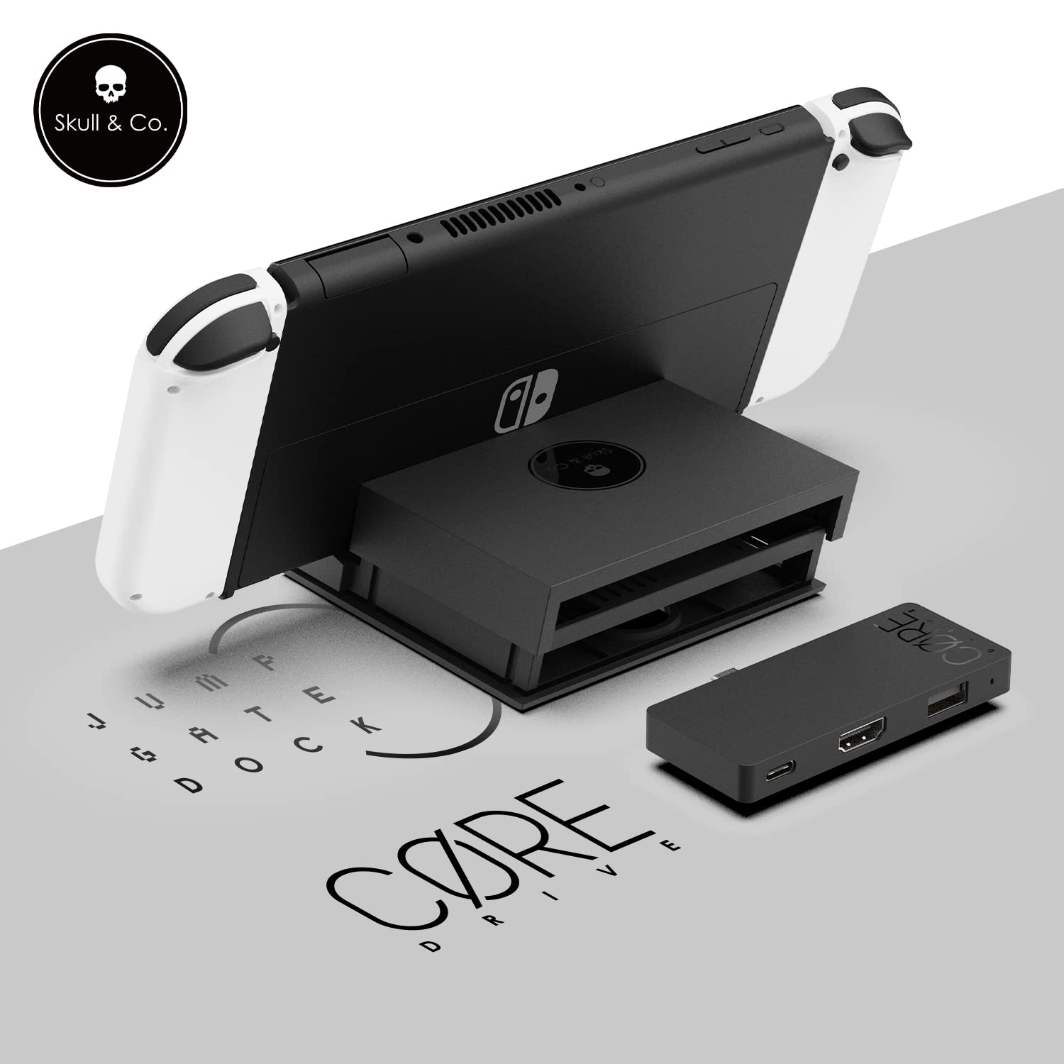 Skull & Co. Jumpgate Pro Portable Dock with Detachable USB Hub & HDMI Adapter for Nintendo Switch, Smartphone, MacBook - Black | Includes Extension Cable | Perfect for Gaming, Work & Travel