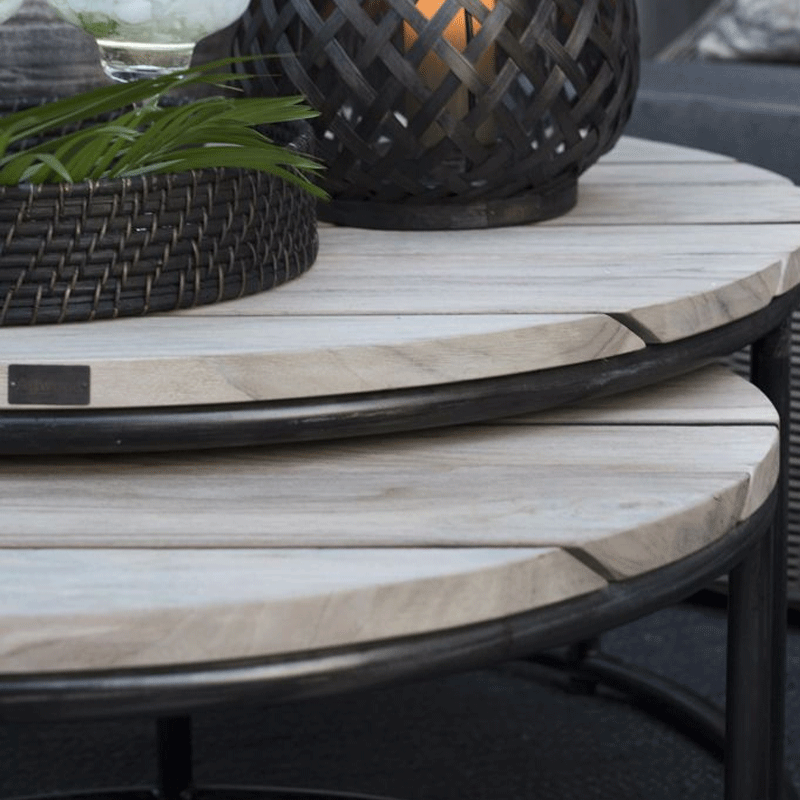 Premium Teak Outdoor Coffee Table Set of 2 - Weather-Resistant Round Patio Furniture for Garden, Poolside & Backyard Relaxation