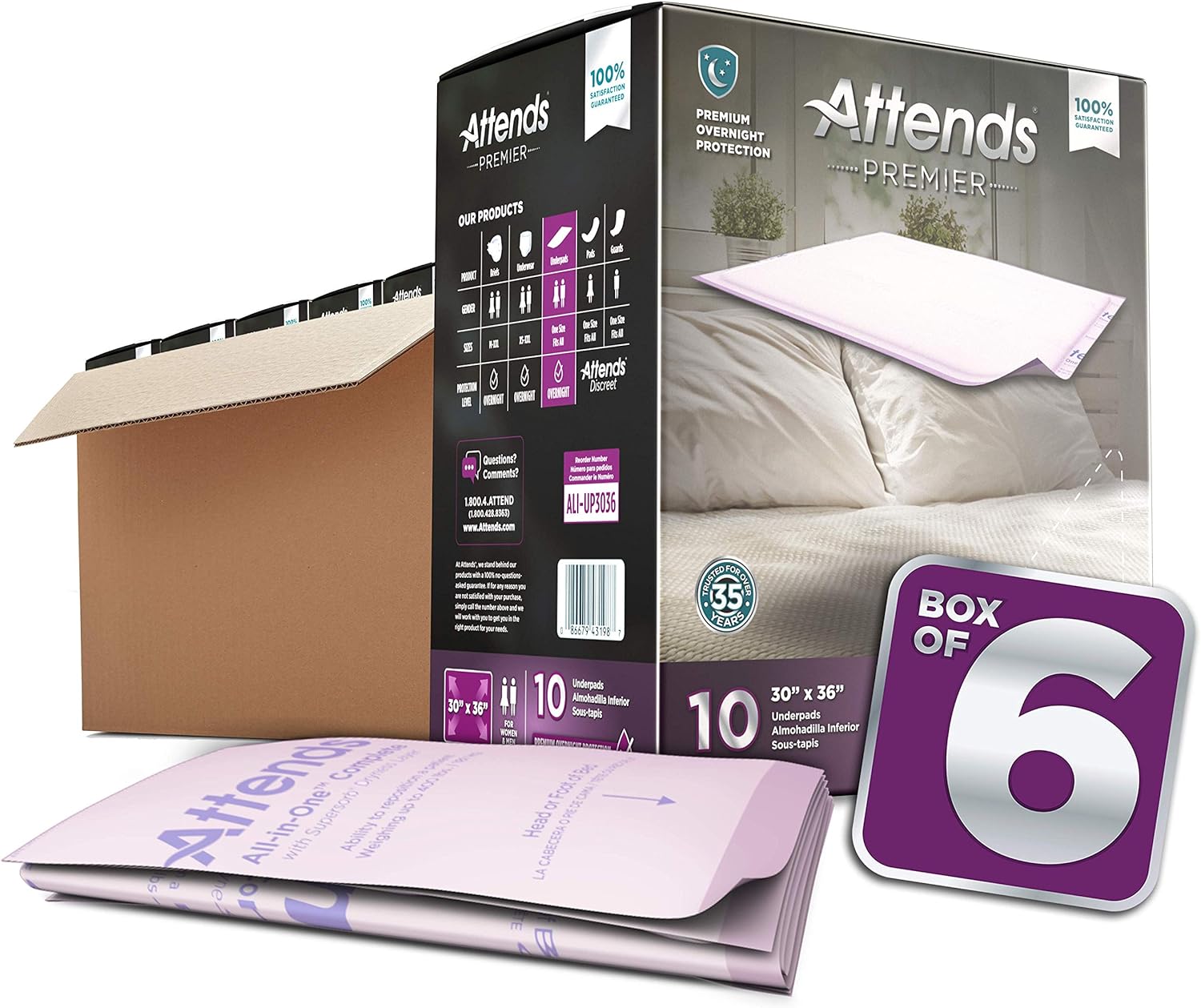 Attends Premier Underpads, 30x36 Inch - Super Absorbent Bed Pads for Incontinence Protection - Ideal for Home Care, Hospitals & Elderly Use