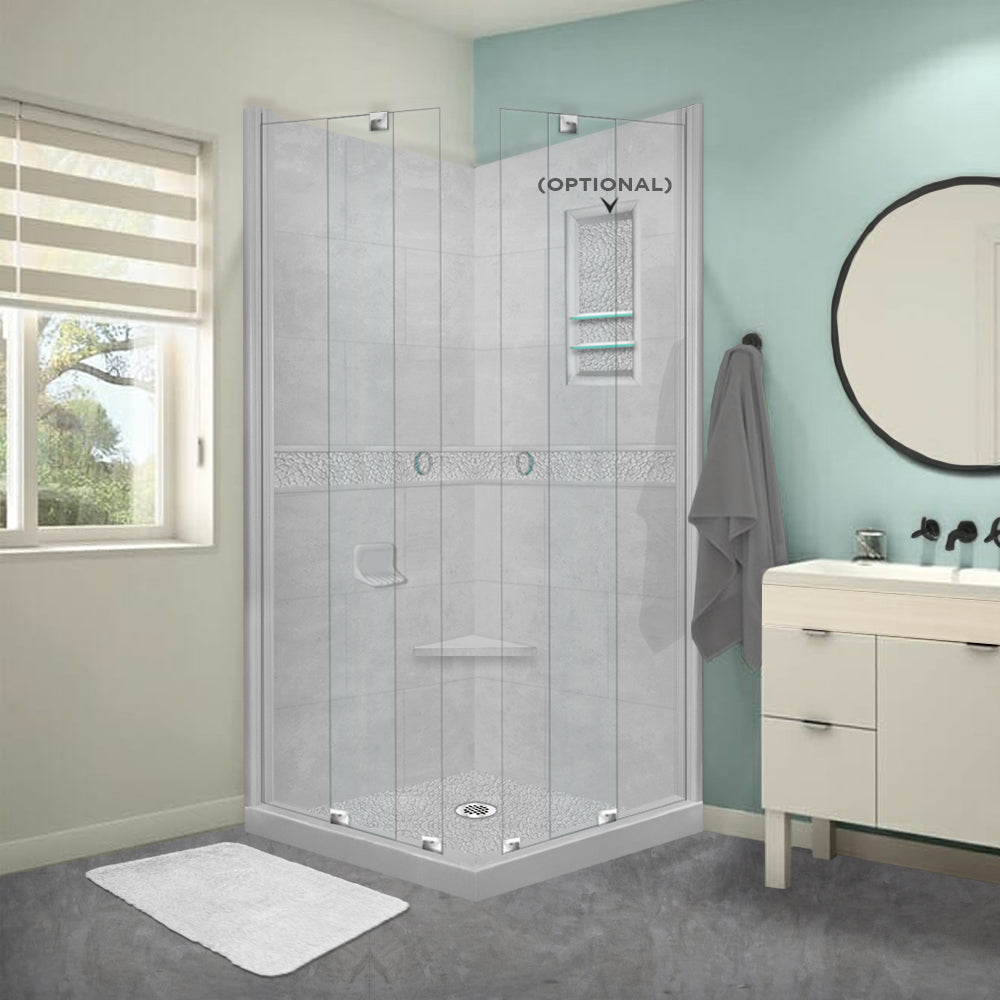 Pebble Portland Cement Corner Shower Enclosure Kit - Waterproof & Durable Bathroom Shower Stall for Modern Homes, Spa & Luxury Bathroom Renovations