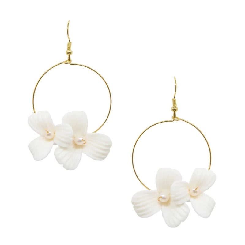 Floral Hoop Pearl Wedding Earrings for Bride – Elegant Bridal Jewelry for Wedding Ceremony & Special Occasions