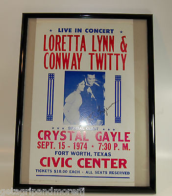 Vintage 1974 Loretta Lynn & Conway Twitty Signed Concert Poster - Framed Country Music Memorabilia for Home Decor & Collector's Display