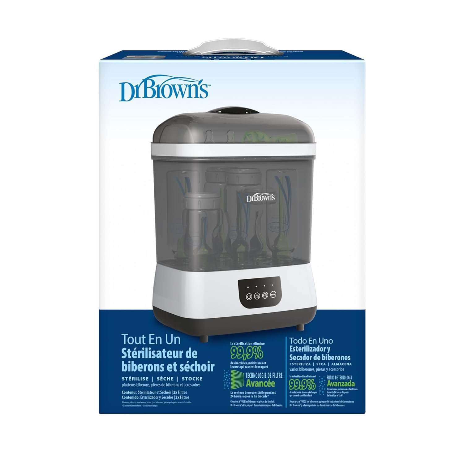 Dr. Brown's All-in-One Baby Bottle Sterilizer and Dryer - Sanitizer for Bottles, Pacifiers, Breast Pump Parts & Newborn Essentials - Perfect for Daycare, Travel & Home Use