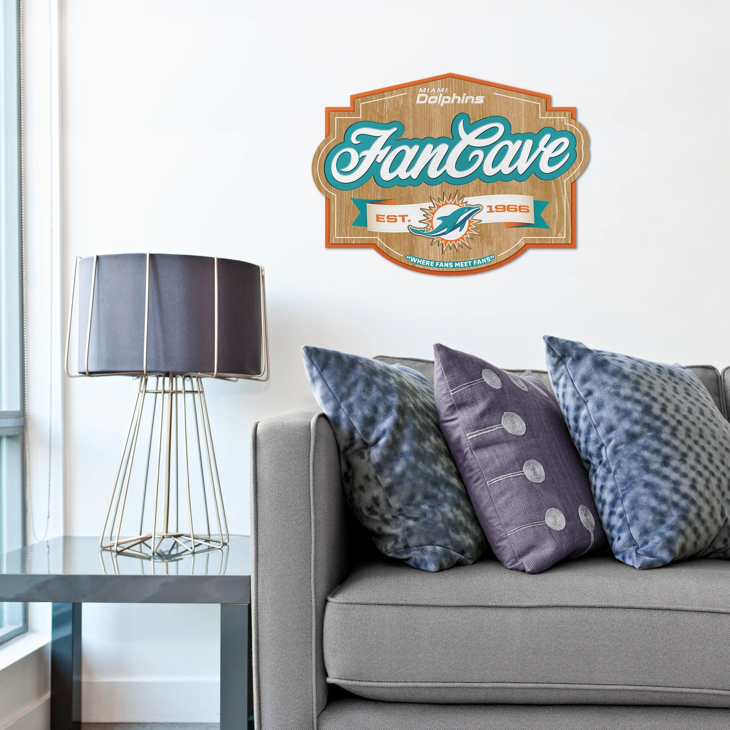 Official NFL Miami Dolphins Fan Cave Sign - Premium Team Logo Wall Decor for Game Room, Man Cave, Sports Bar & Home Office - Perfect Gift for Dolphins Fans
