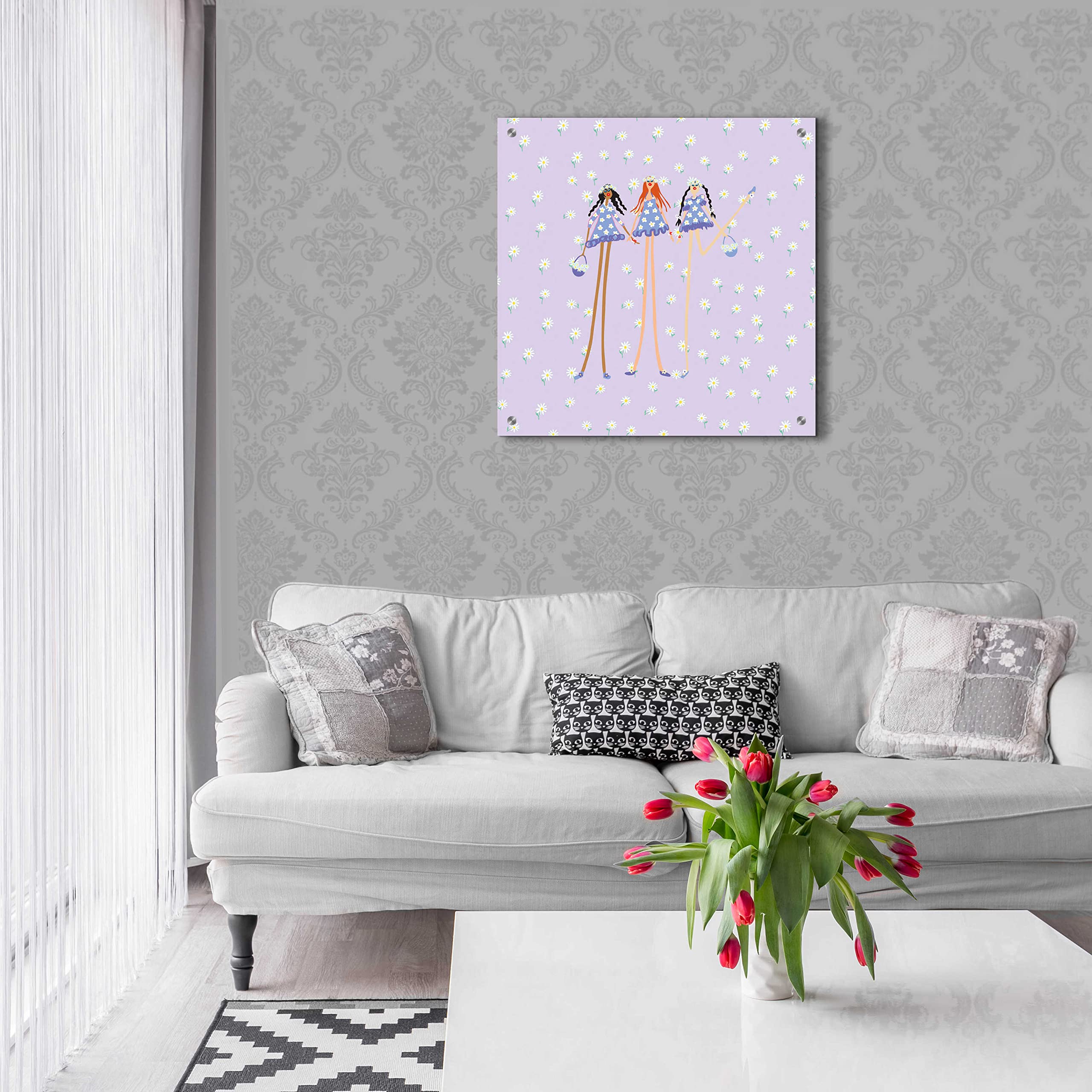 Epic Art 'Flower Girls' by Caroline Benchétrit - 24x24 Inch Acrylic Glass Wall Art Painting, Modern Home Decor for Living Room, Bedroom & Office