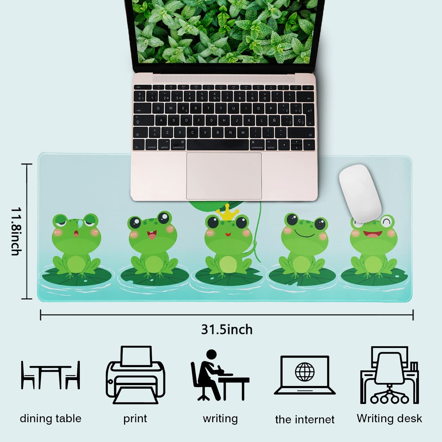 Cute Kawaii Frog Mouse Pad XL - Large Extended Gaming Mouse Pad for PC & Laptop (31.5