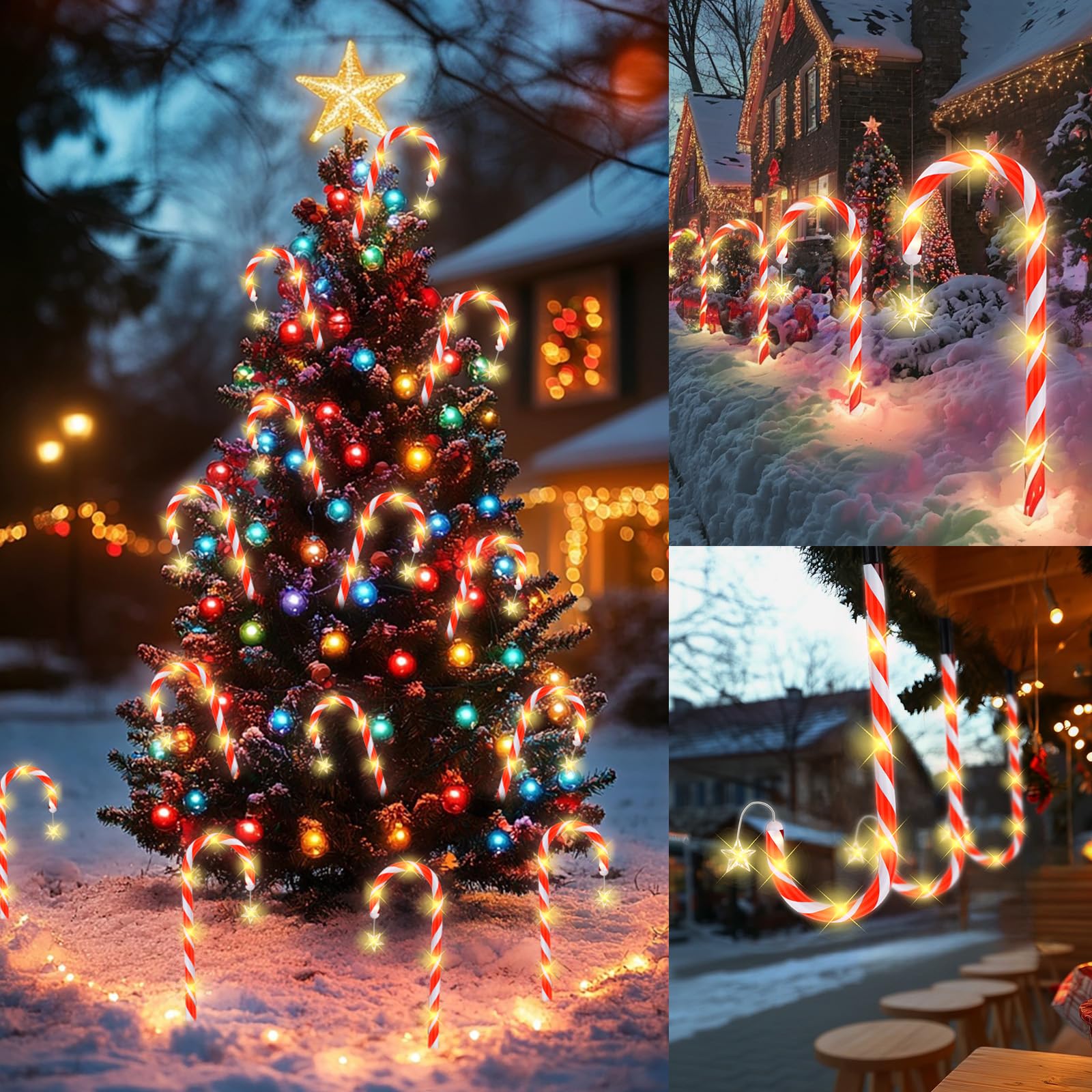 24 Pack Solar Christmas Lights Outdoor Waterproof - 12 Solar Candy Cane Pathway Lights Set of 2 - Durable Solar Christmas Decorations for Yard, Garden, Walkway, Driveway & Holiday Outdoor Decor