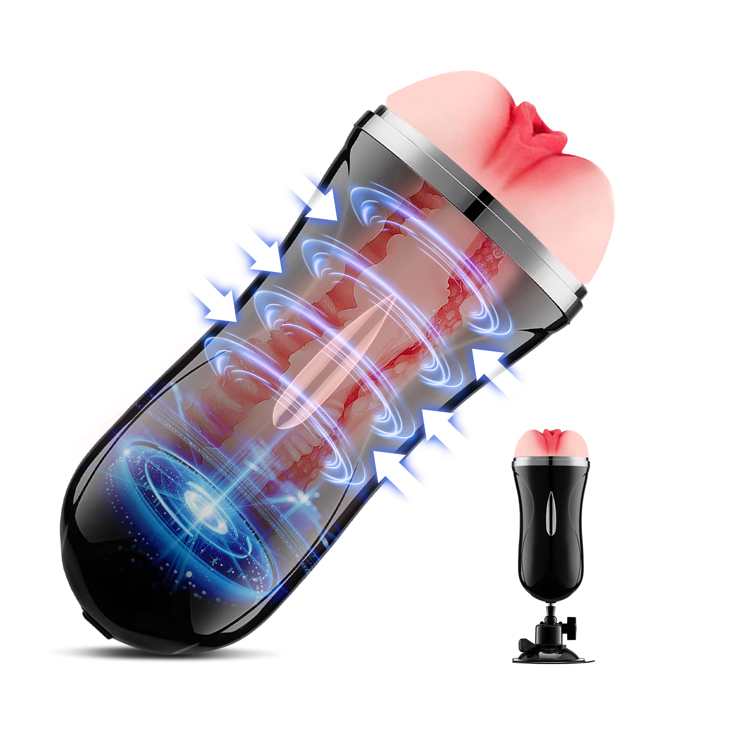 Realistic 3D Hands-Free Male Masturbator - 2in1 Vagina + Anal Sex Toy for Men with Vibrator, Ultra Realistic Male Masturbation Sleeve with Stand | Perfect for Solo Play, Couples Fun & Discreet Storage