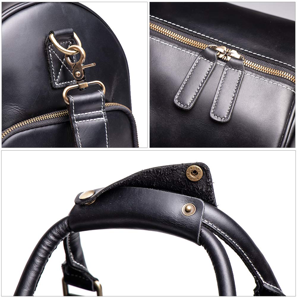 Premium Genuine Leather Travel Duffle Bag for Men - Vintage Retro Carry-On Hand Luggage (Black) - Ideal for Business Trips, Gym, Weekend Getaways & Airplane Travel