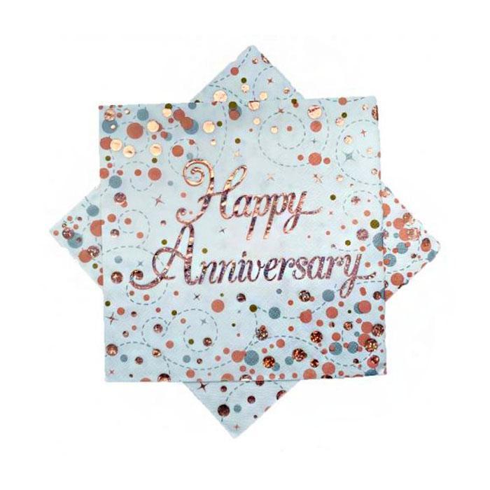 Sparkling Fizz Anniversary Napkins - Elegant Rose Gold & White Party Napkins for Wedding, Anniversary & Special Celebrations